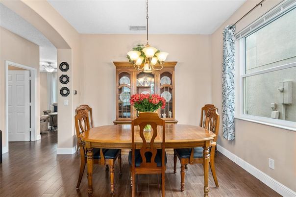 Chandelier, Dining room, Interior, Wood Texture Flooring