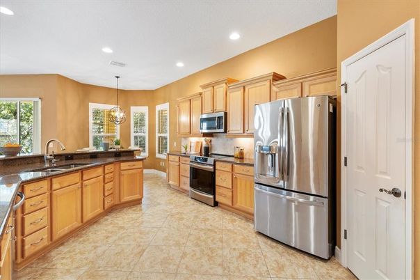 Interior, Kitchen, Pendant Lights, Recessed Lighting, Stainless Steel Appliances
