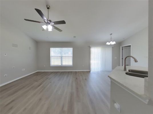 Chandelier, Empty room, Interior, Kitchen, Wood Texture Flooring
