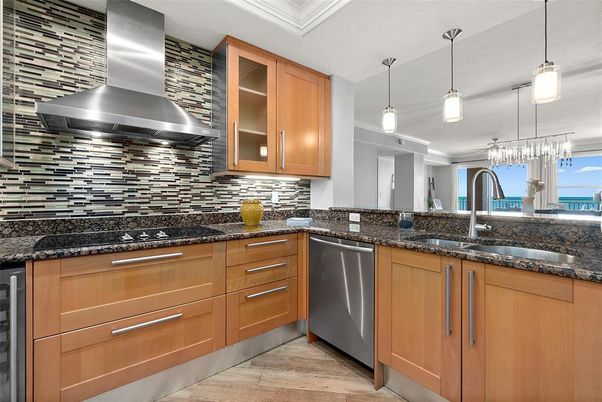 Interior, Kitchen, Pendant Lights, Stainless Steel Appliances, Wood Texture Flooring