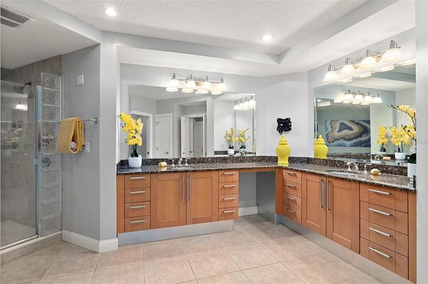 Bathroom, Dual Sink Vanities, Glass Shower, Interior, Recessed Lighting