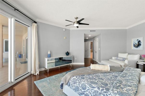 Bedroom, Interior, Recessed Lighting, Wood Texture Flooring