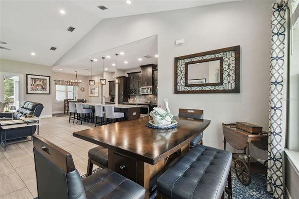 Dining room, Interior, Kitchen, Living room, Pendant Lights, Recessed Lighting, Stainless Steel Appliances, Wood Texture Flooring