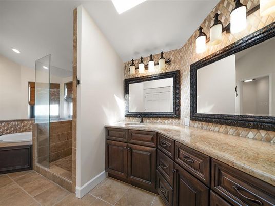 Bathroom, Dual Sink Vanities, Glass Shower, Interior, Recessed Lighting