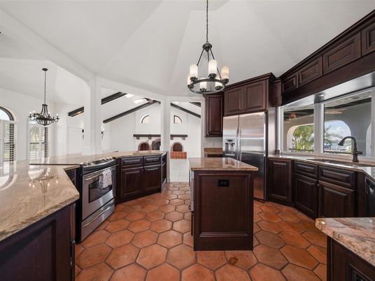 Chandelier, Interior, Kitchen, Pendant Lights, Stainless Steel Appliances