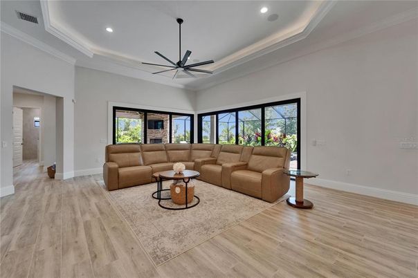 Interior, Living room, Recessed Lighting, Wood Texture Flooring