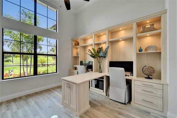 Home Office, Interior, Recessed Lighting, Wood Texture Flooring