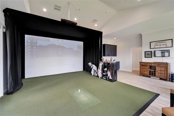 Interior, Projection Screen, Recessed Lighting, Wood Texture Flooring