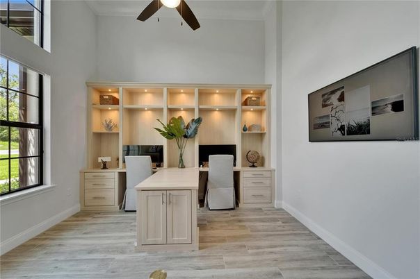 Home Office, Interior, Recessed Lighting, Wood Texture Flooring