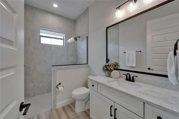 Bathroom, Interior, Recessed Lighting, Wood Texture Flooring