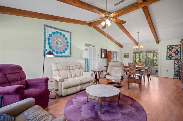 Chandelier, Dining room, Interior, Living room, Wooden Beams, Wood Texture Flooring