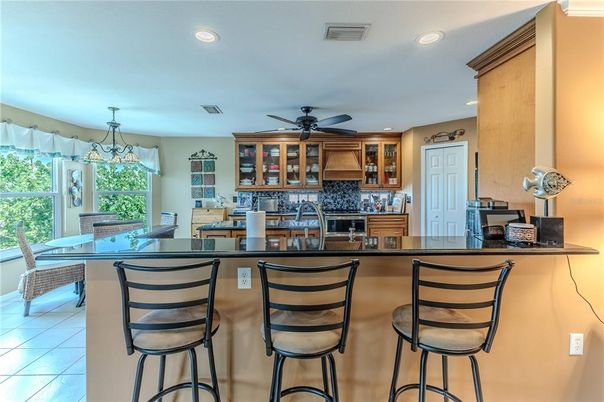 Fireplace, Interior, Kitchen, Pendant Lights, Recessed Lighting