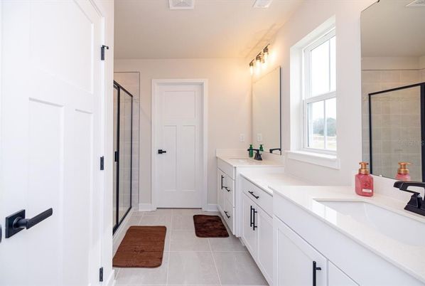 Bathroom, Dual Sink Vanities, Glass Shower, Interior