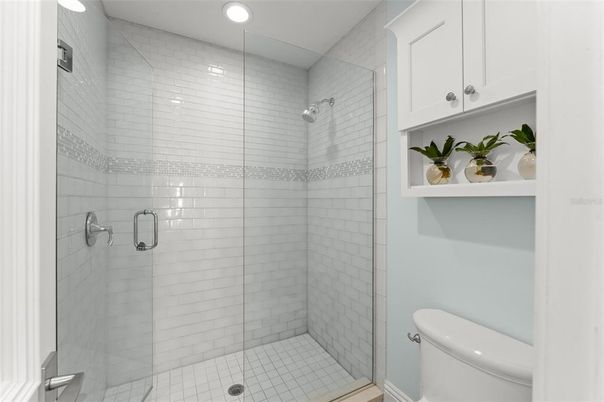 Bathroom, Glass Shower, Interior, Recessed Lighting