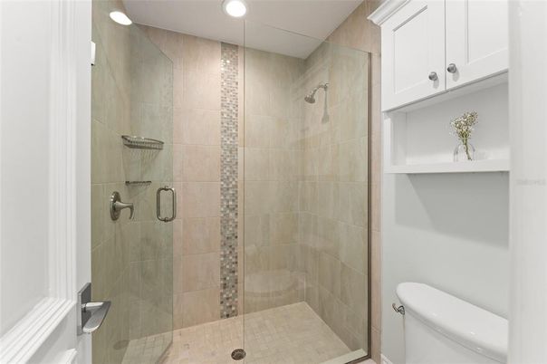 Bathroom, Glass Shower, Interior, Recessed Lighting