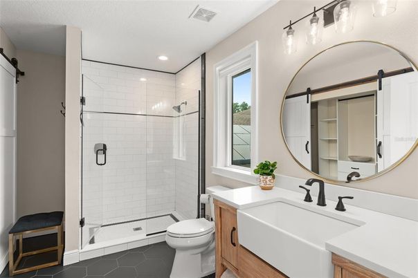 Bathroom, Glass Shower, Interior, Recessed Lighting