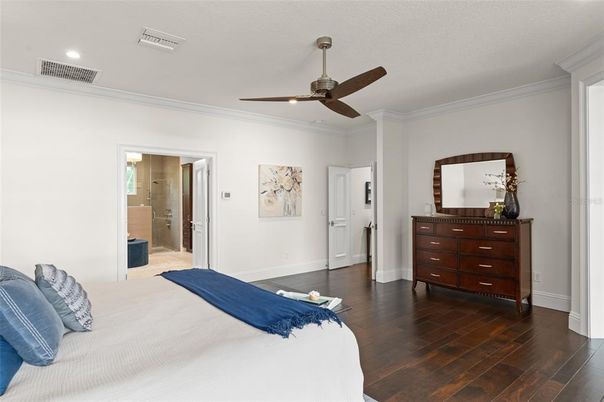 Bedroom, Interior, Recessed Lighting, Wood Texture Flooring