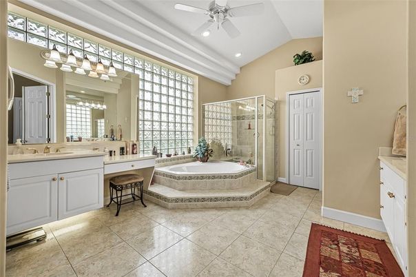Bathroom, Dual Sink Vanities, Glass Shower, Interior, Recessed Lighting