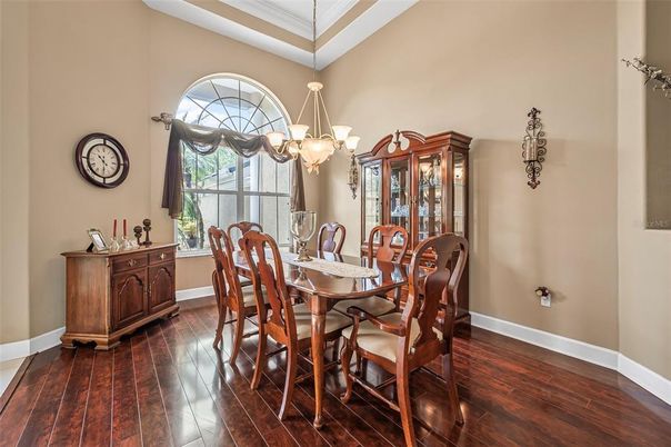 Chandelier, Dining room, Interior, Wood Texture Flooring