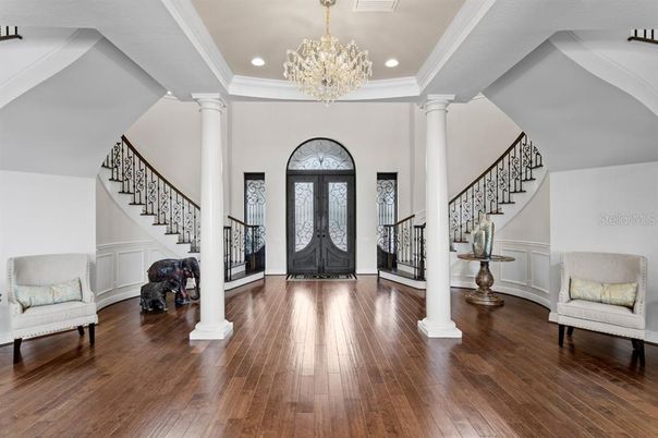 Chandelier, Interior, Recessed Lighting, Wood Texture Flooring