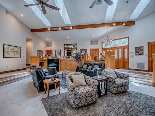 Chandelier, Interior, Living room, Recessed Lighting, Wooden Beams