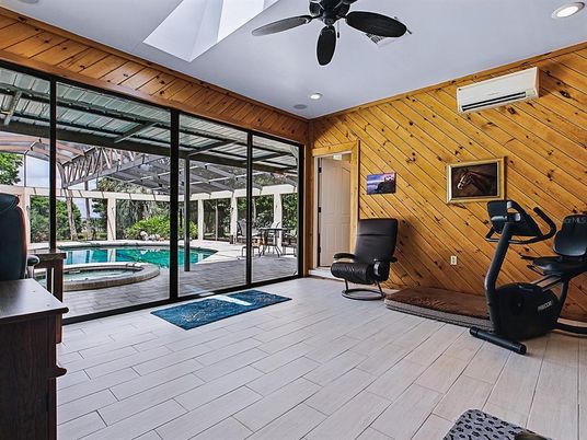 Interior, Pool, Recessed Lighting, Wood Texture Flooring, Wooden Walls