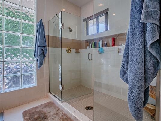 Bathroom, Glass Shower, Interior, Recessed Lighting