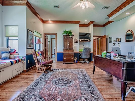 Home Office, Interior, Recessed Lighting, Wood Texture Flooring