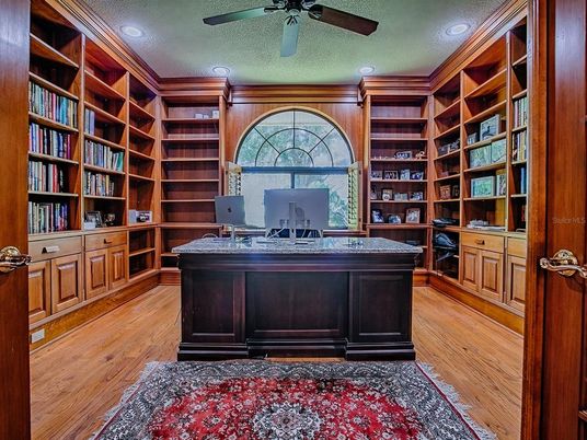 Home Office, Interior, Recessed Lighting, Wood Texture Flooring