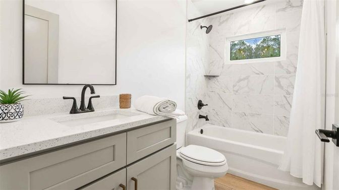 Bathroom, Interior, Marble Walls, Wood Texture Flooring