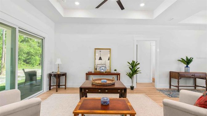 Interior, Living room, Recessed Lighting, Wood Texture Flooring