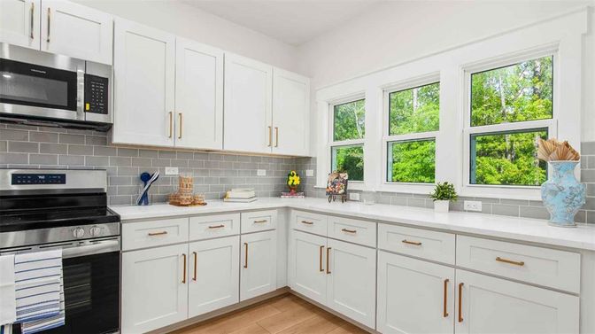 Interior, Kitchen, Stainless Steel Appliances, Wood Texture Flooring