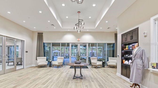 Interior, Living room, Pendant Lights, Recessed Lighting, Wood Texture Flooring