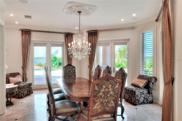 Chandelier, Dining room, Interior, Recessed Lighting