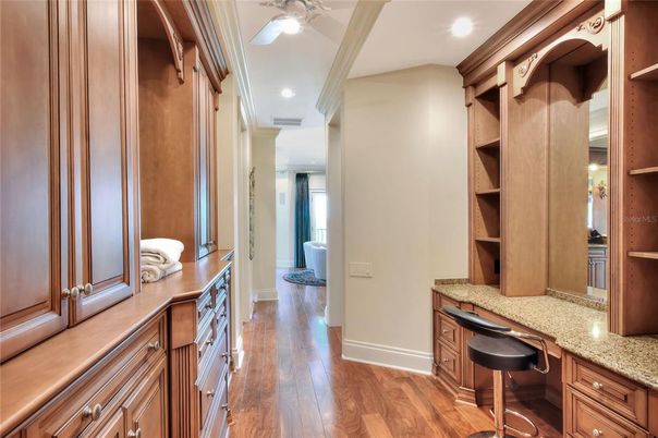 Bathroom, Glass Shower, Interior, Recessed Lighting, Wood Texture Flooring