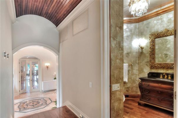 Chandelier, Dining room, Fireplace, Interior, Kitchen, Living room, Recessed Lighting, Wood Texture Flooring