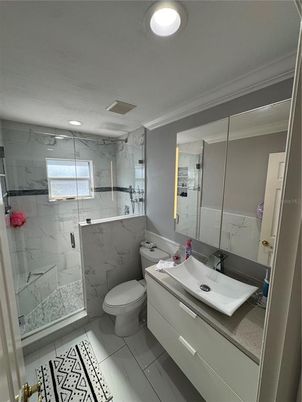 Bathroom, Glass Shower, Interior, Marble Walls, Recessed Lighting