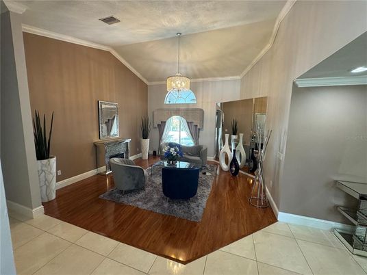 Fireplace, Interior, Living room, Pendant Lights, Wood Texture Flooring