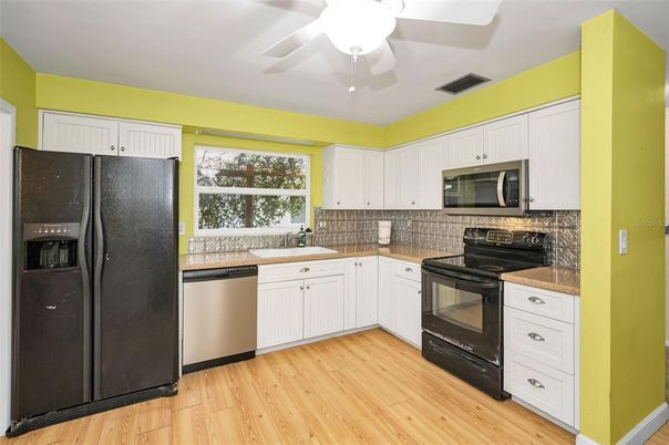 Interior, Kitchen, Stainless Steel Appliances, Wood Texture Flooring