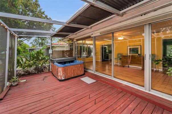 Glass Ceilings, Hot Tub, Interior, Sun Room, Wood Texture Flooring