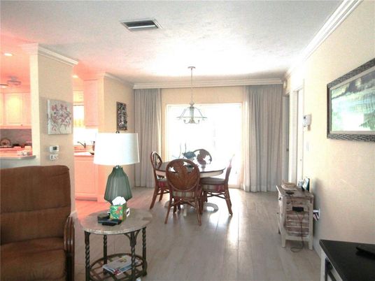 Dining room, Interior, Pendant Lights, Recessed Lighting, Wood Texture Flooring