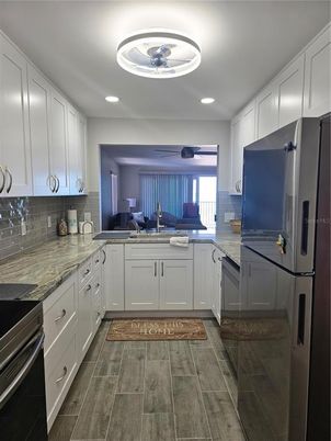 Interior, Kitchen, Recessed Lighting, Wood Texture Flooring