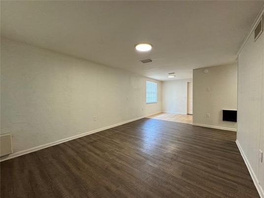 Empty room, Interior, Recessed Lighting, Wood Texture Flooring