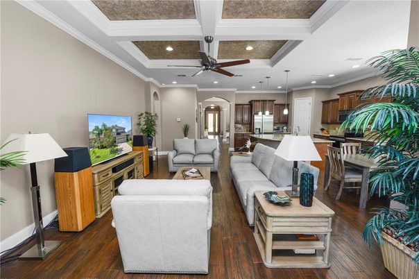 Interior, Kitchen, Living room, Pendant Lights, Recessed Lighting, Stainless Steel Appliances, Wood Texture Flooring