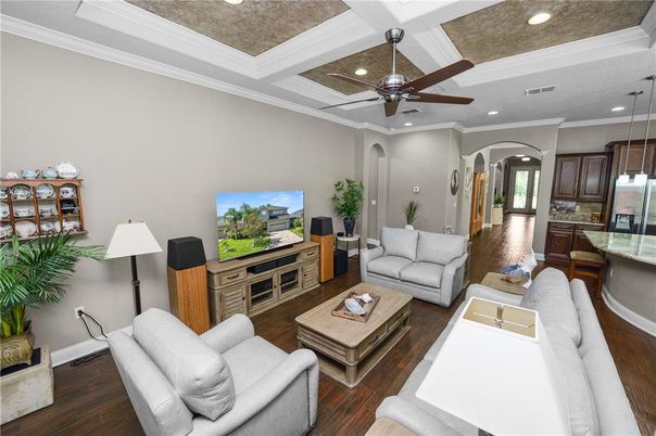 Interior, Kitchen, Living room, Recessed Lighting, Wood Texture Flooring