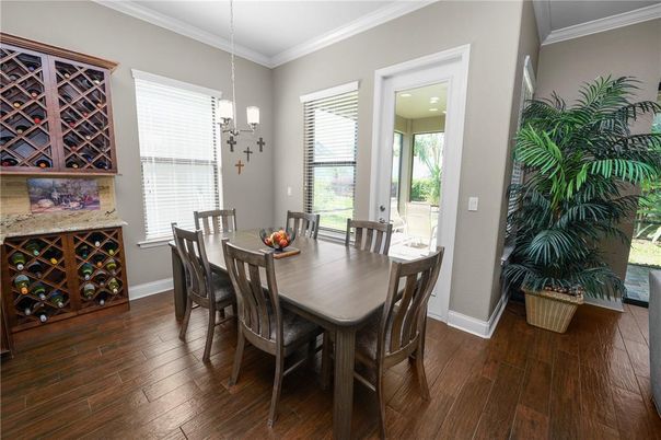 Dining room, Interior, Pendant Lights, Wood Texture Flooring