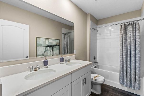 Bathroom, Dual Sink Vanities, Interior, Wood Texture Flooring