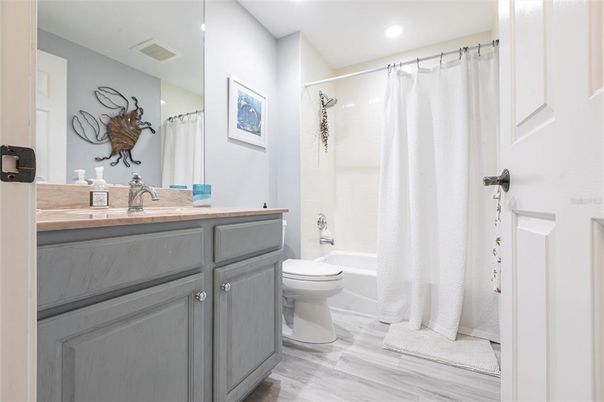 Bathroom, Interior, Recessed Lighting, Wood Texture Flooring