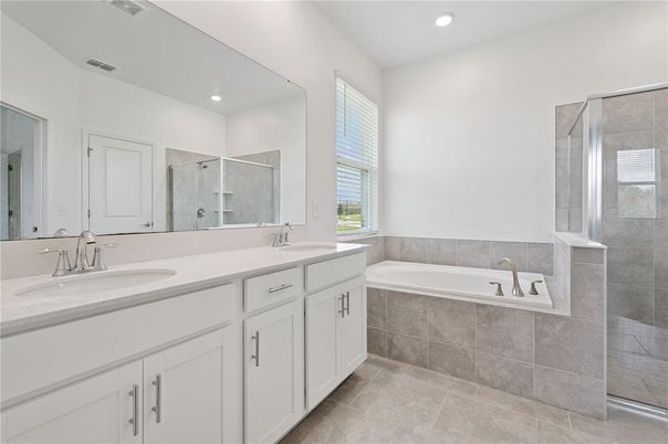 Bathroom, Dual Sink Vanities, Glass Shower, Interior, Recessed Lighting