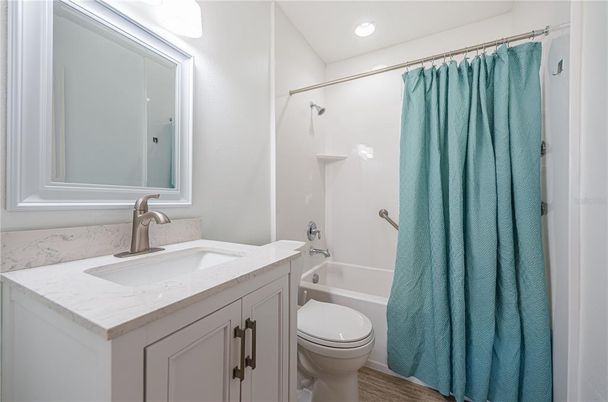 Bathroom, Interior, Recessed Lighting, Wood Texture Flooring